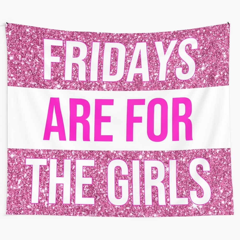 Fridays are for the girls college dorm tapestry featuring pink and alcohol-themed design