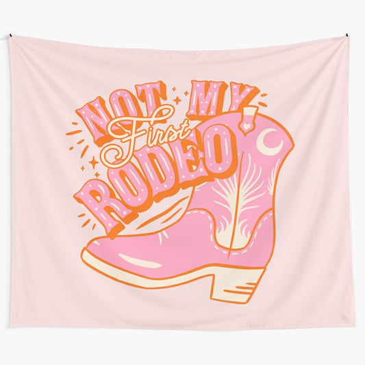 Vibrant pink tapestry with yeehaw cowgirl and rodeo aesthetic