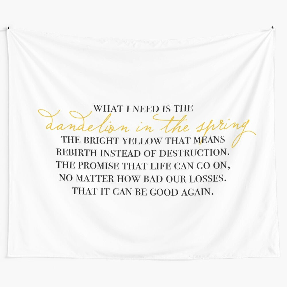 Watercolor dandelion in spring with inspirational quote tapestry