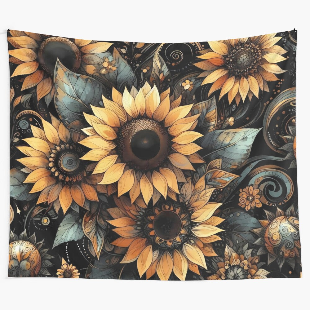 Watercolor sunflowers tapestry featuring a beautiful floral nature scene