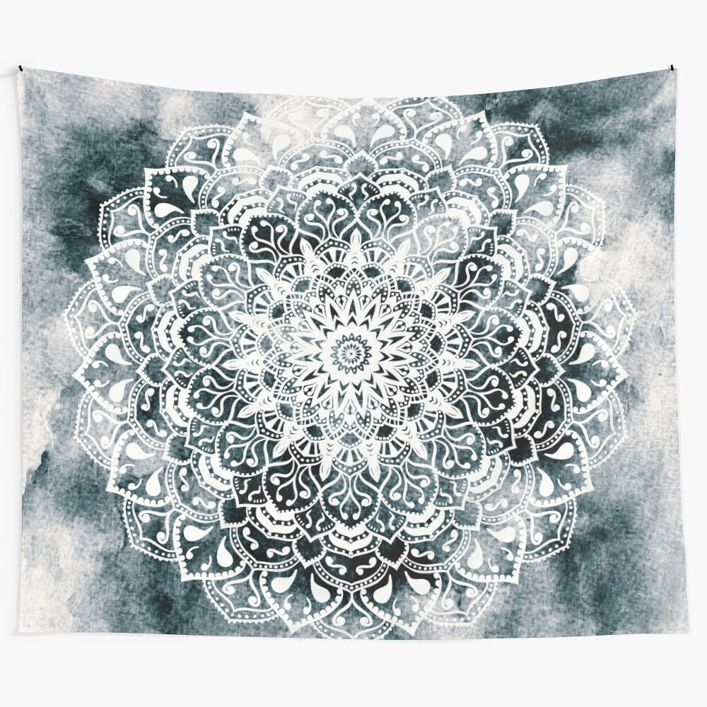 Vibrant bohemian mandala tapestry with watercolor and ink design