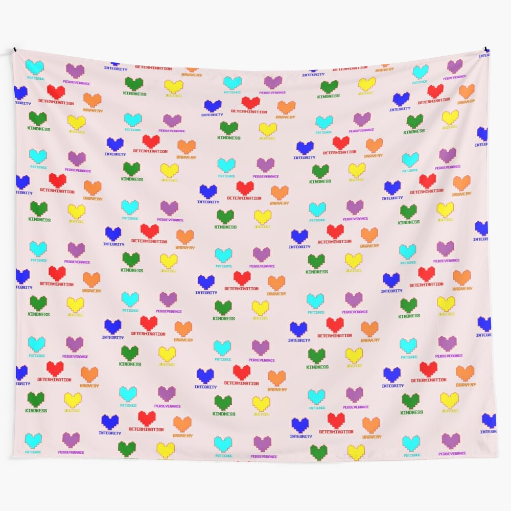 Colorful Undertale-inspired Tapestry with Hearts and Characters