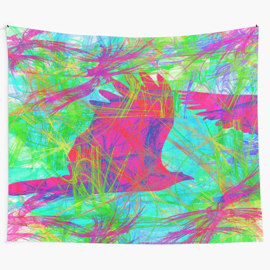 Tapestry featuring a dreamlike abstract design of birds soaring through the sky