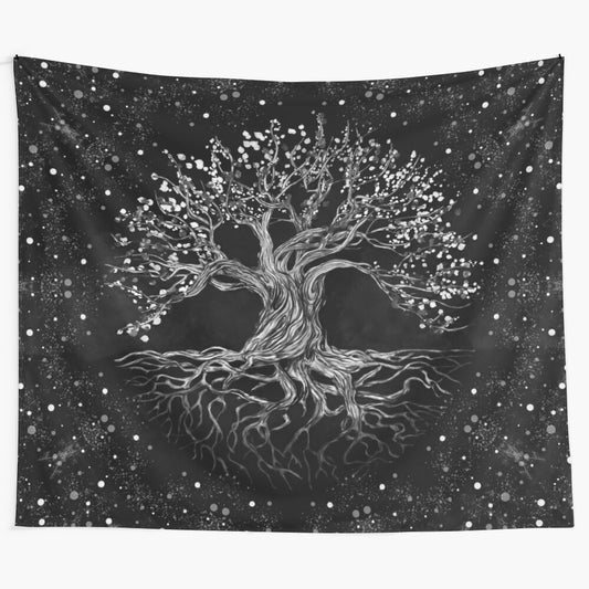 Tree of life drawing black and white tapestry wall art