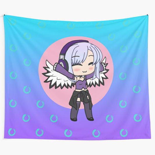 Charming tapestry featuring a cute gacha-style anime girl with wings