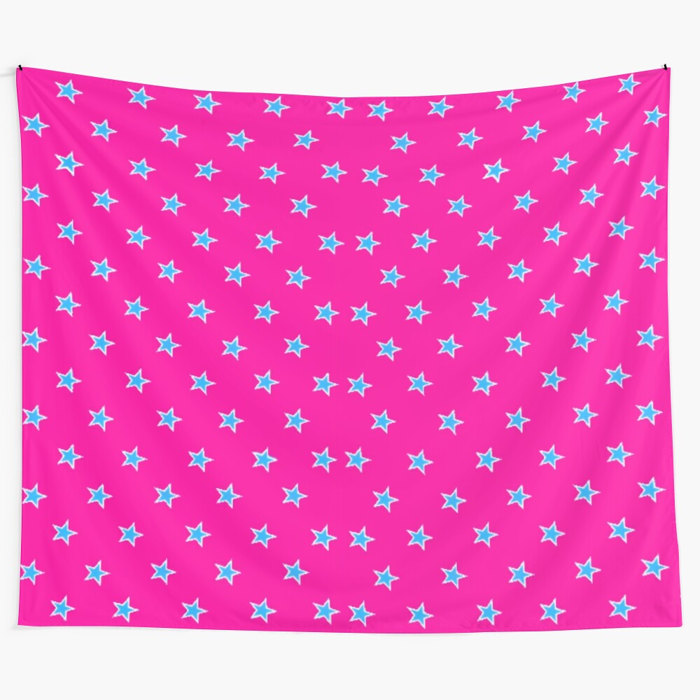 Blue and pink star pattern tapestry with a captivating galaxy design