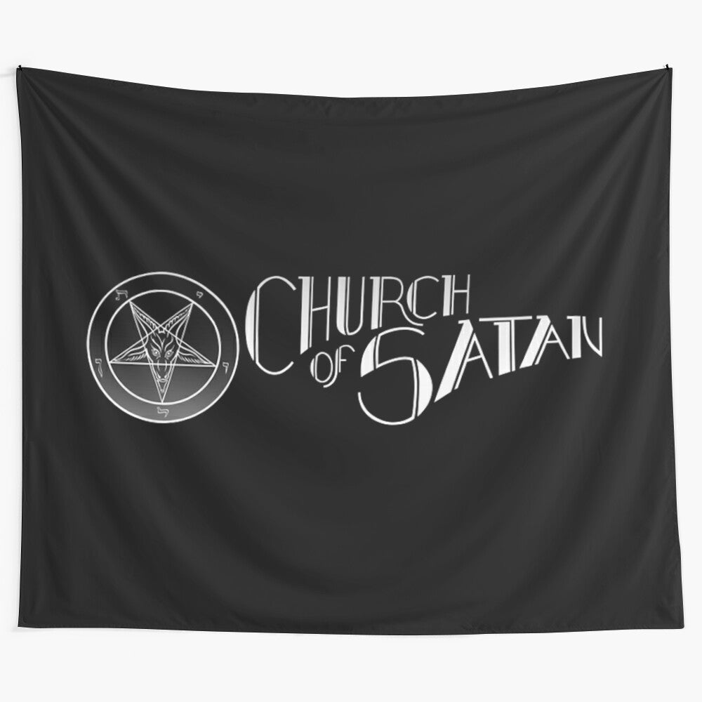 Church of Satan inspired tapestry with occult symbols and imagery