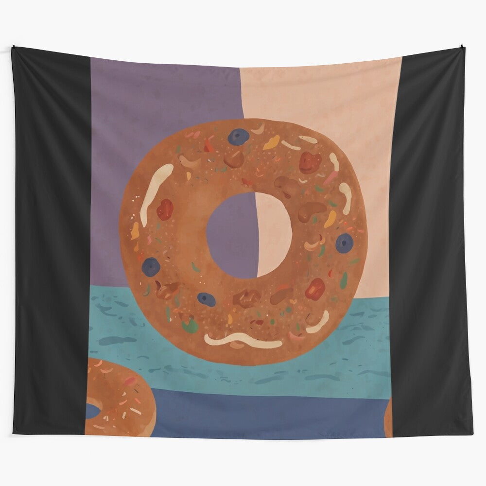 Funny bagel-themed tapestry wall hanging