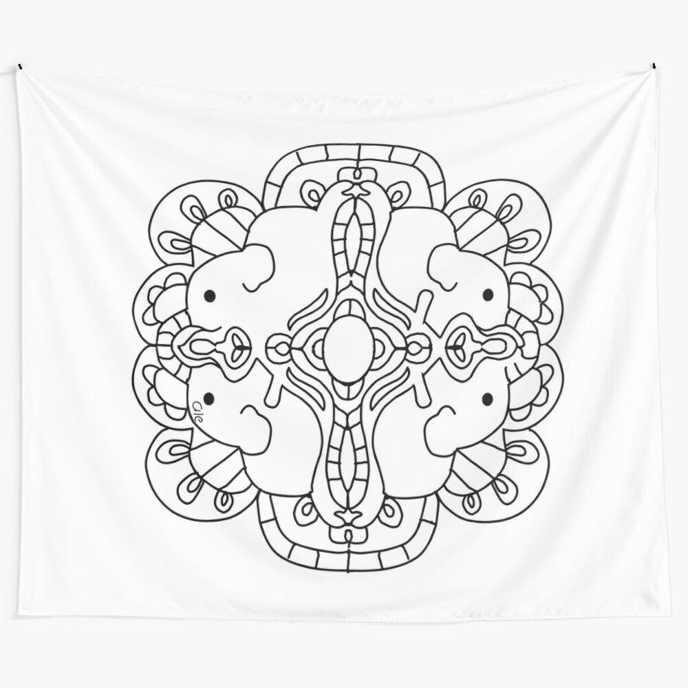 Elegant black and white elephant mandala tapestry