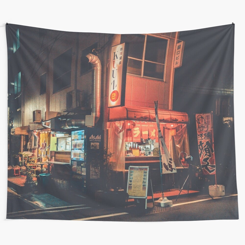 Tokyo Cyberpunk Tapestry featuring futuristic neon lights, alleyways, and science fiction elements