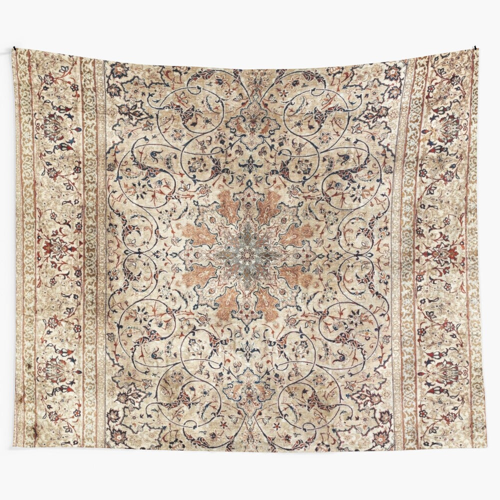 Silk Esfahan Persian Carpet Tapestry with Colorful Geometric Patterns