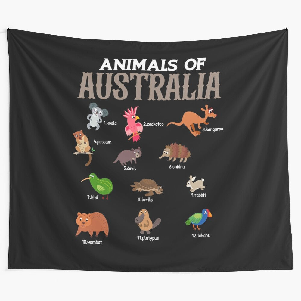 Colorful tapestry featuring various animals of Australia