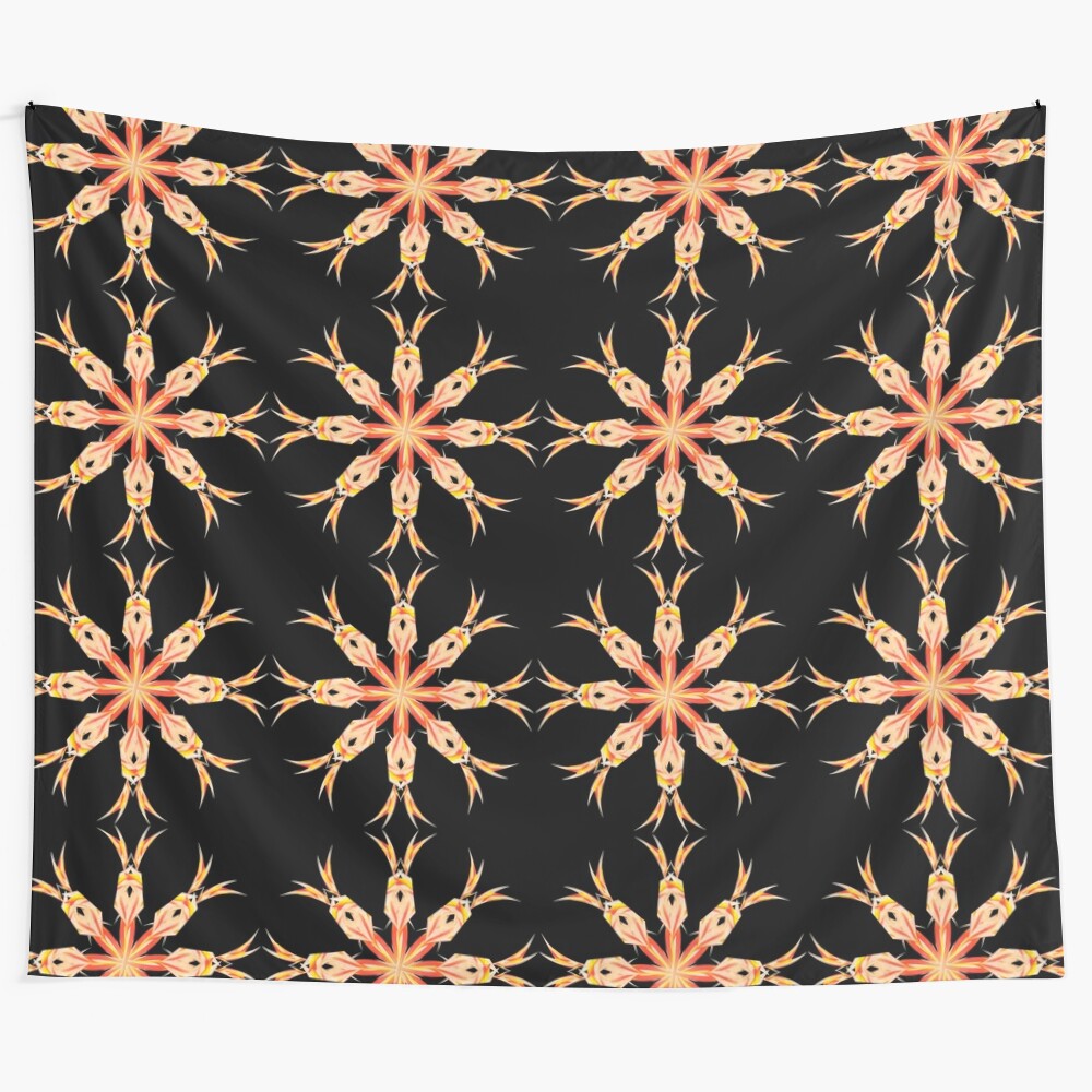 Shiny mandala tapestry with yellow and orange floral design