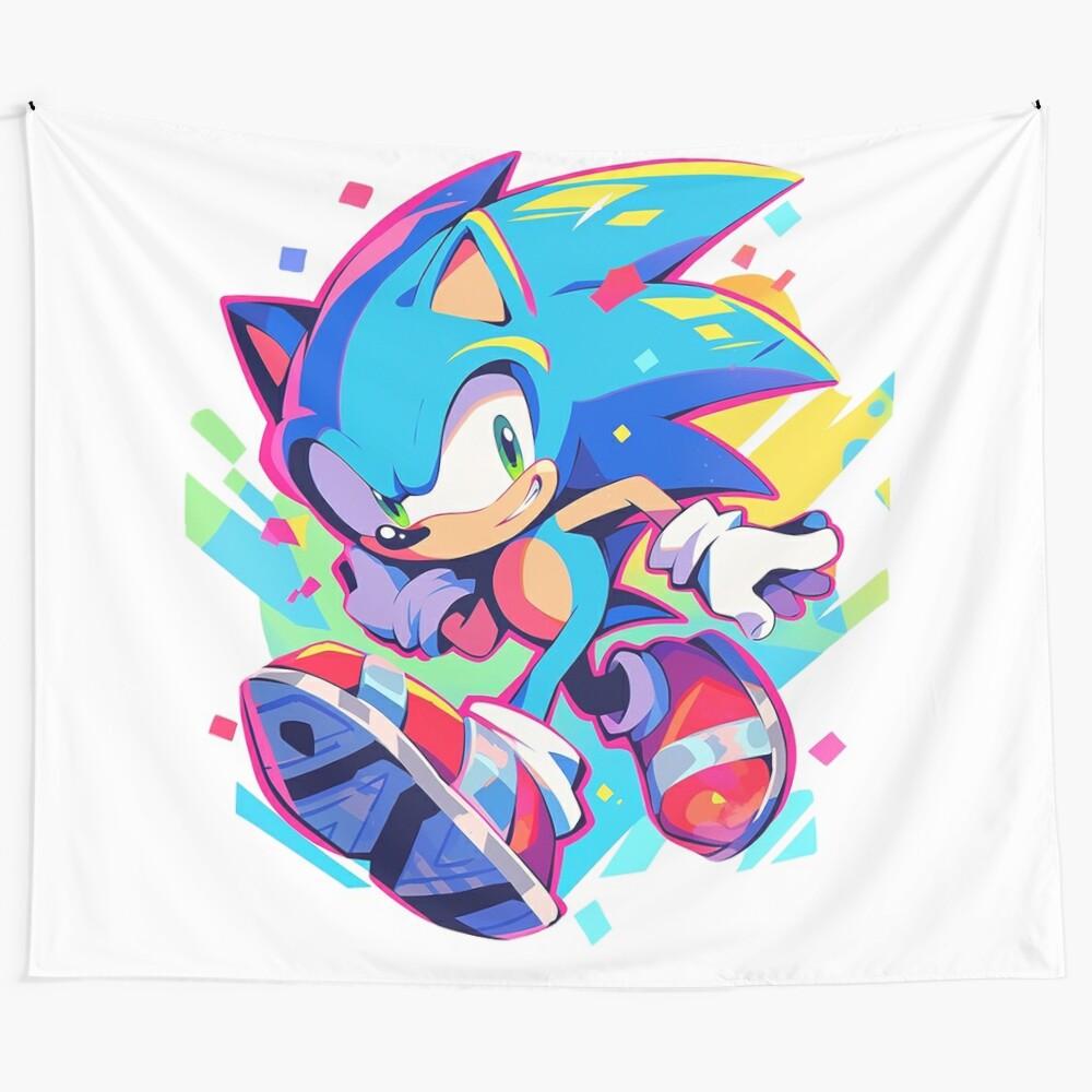 Vibrant tapestry featuring the iconic Sonic the Hedgehog character running at high speed