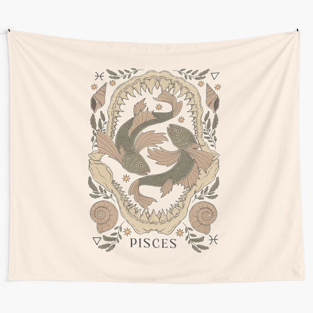 Pisces zodiac sign tapestry with magical and mystical elements