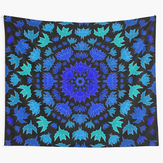 Trippy blue bats tapestry with a cursed kaleidoscope design