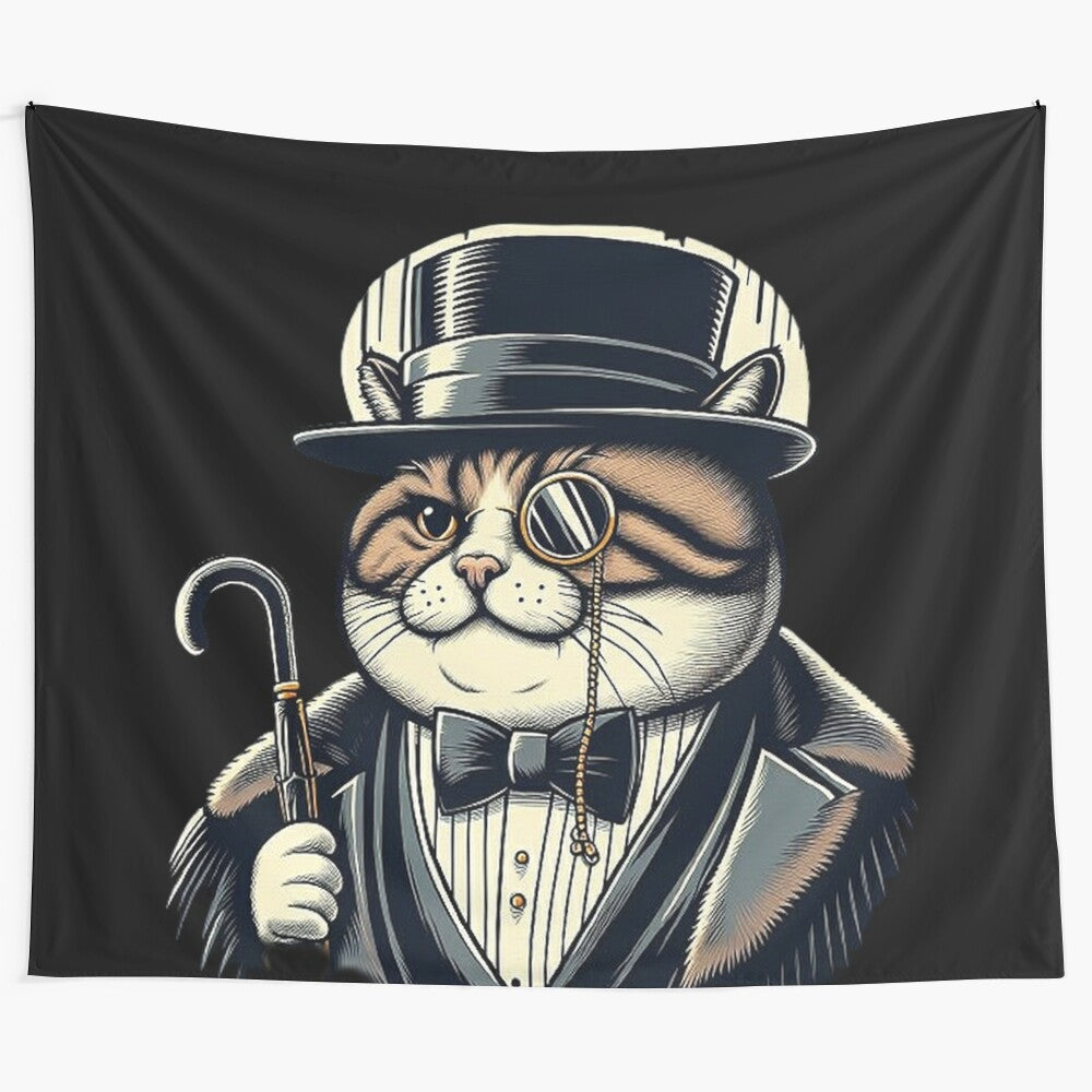 Cute Penguin Cat Mafia Inspired Tapestry