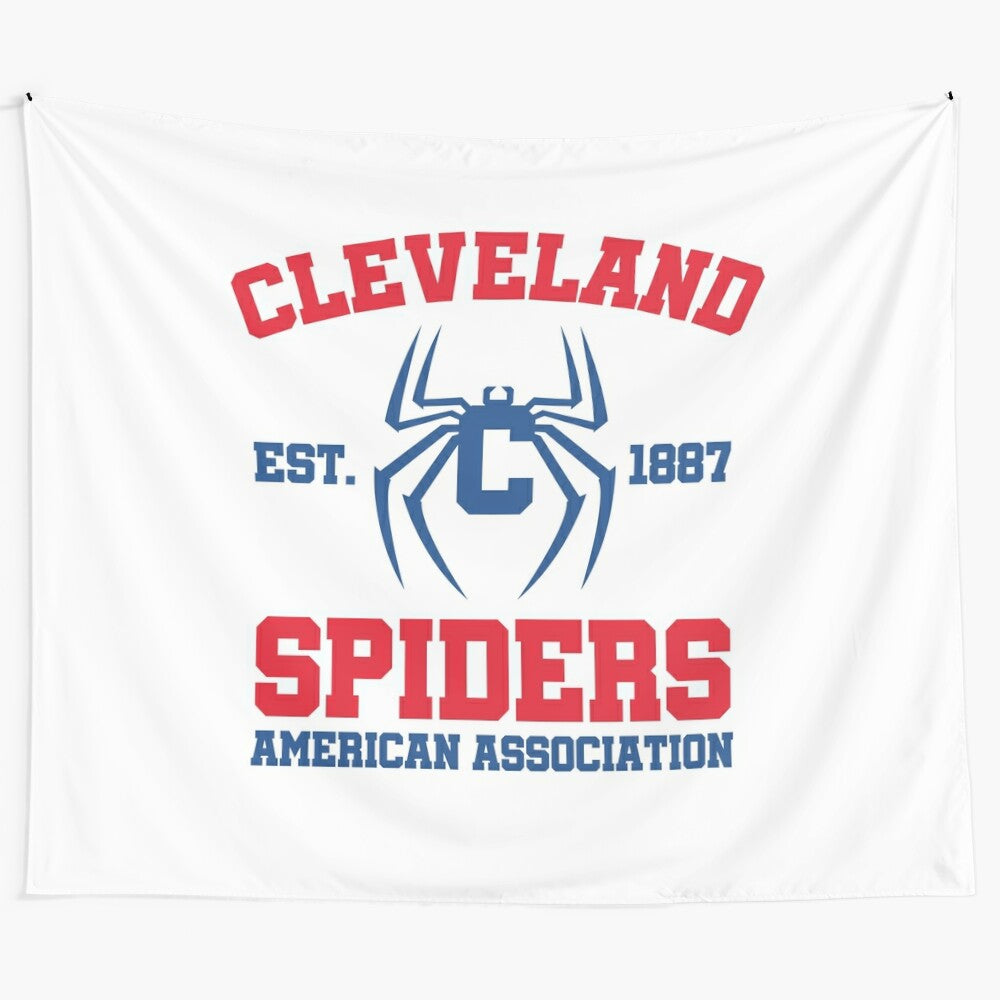 Vintage-style Cleveland Spiders baseball tapestry wall art featuring the team's historical logo and colors