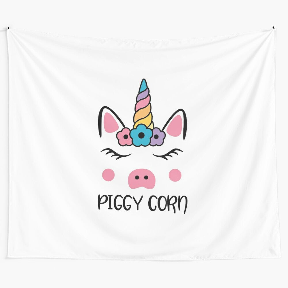 Colorful tapestry with a unicorn and piggy corn design