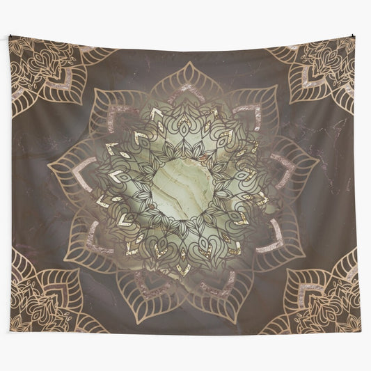 Vibrant mandala tapestry with earth tone colors and bohemian design