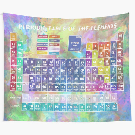 Periodic table of elements wall tapestry with colorful watercolor-style design