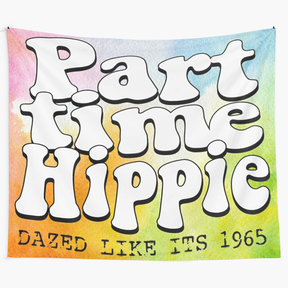 Colorful hippie-inspired tapestry with psychedelic water color pattern