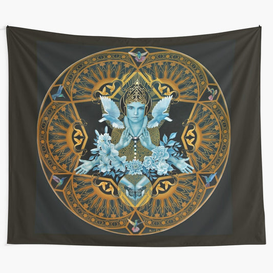 Geometric mandala art tapestry featuring visionary and esoteric design