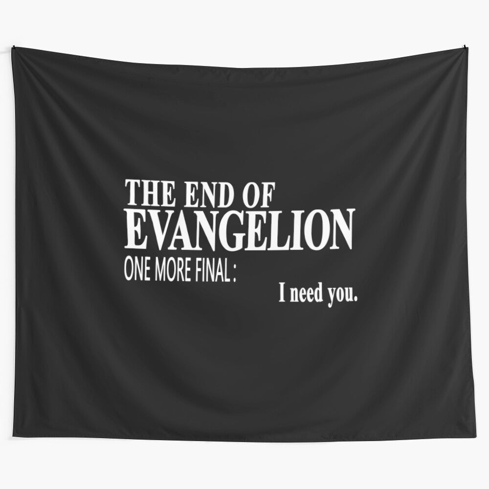 Evangelion inspired tapestry with "I Need You" text