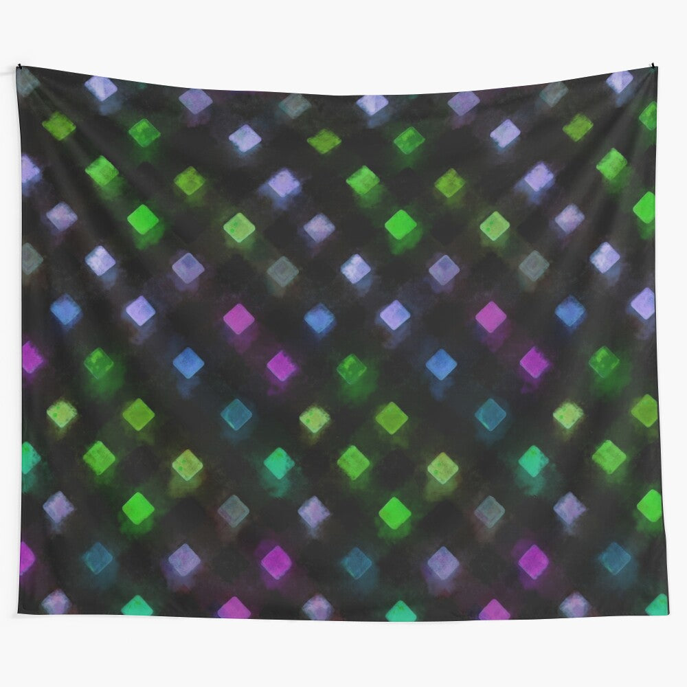 Vibrant neon tapestry with a psychedelic, kaleidoscopic pattern