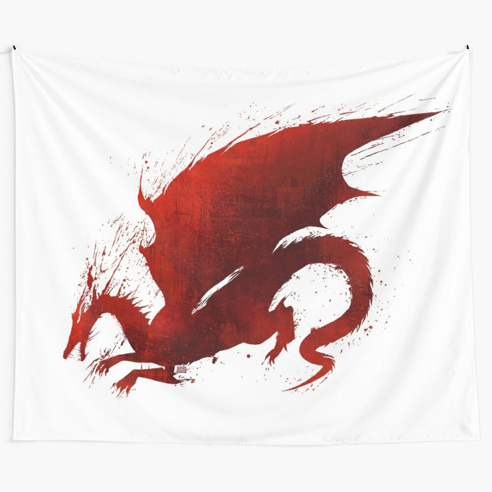 Dragon Age Origins inspired tapestry featuring a grey warden hero and griffon