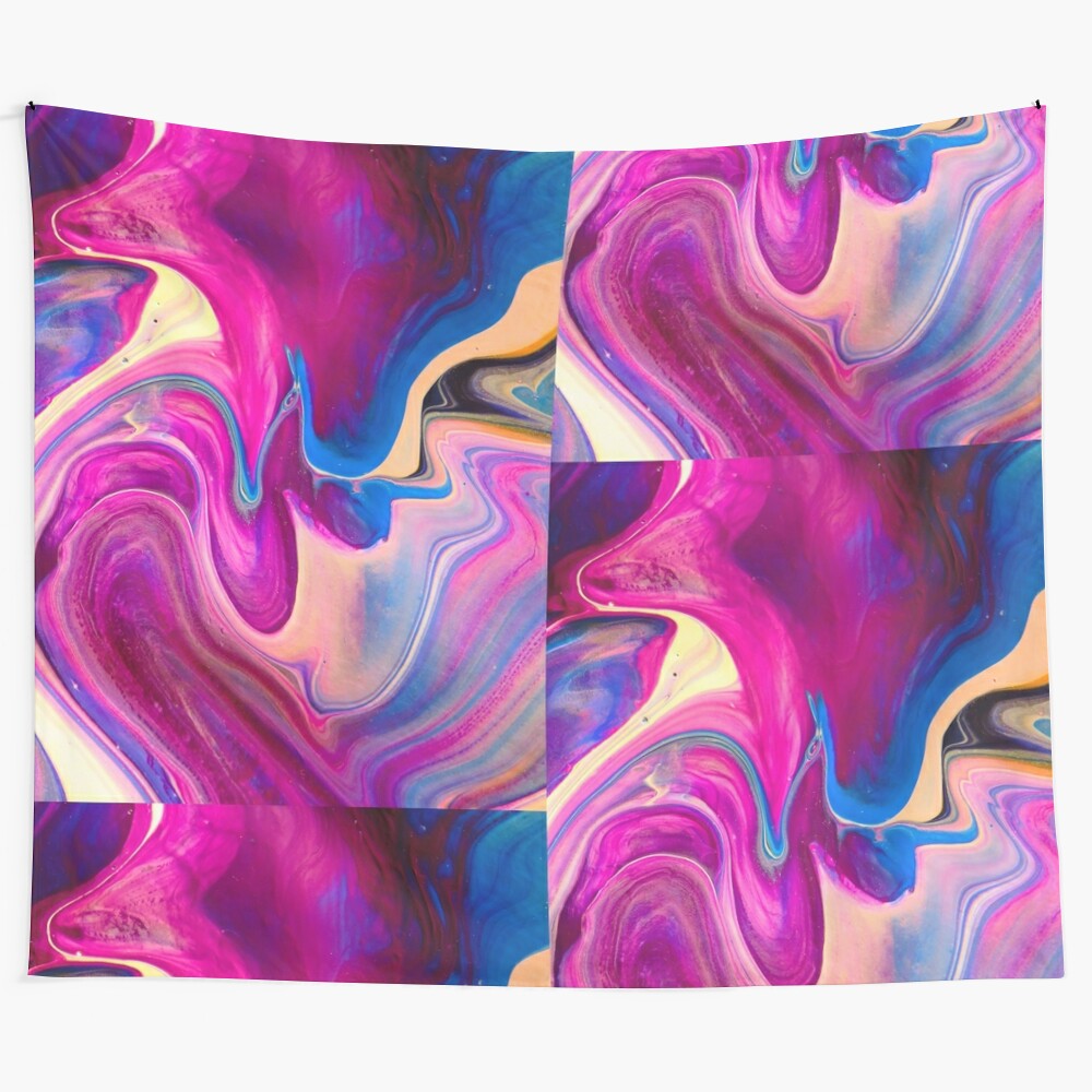 Colorful abstract tapestry with psychedelic floral and botanical design