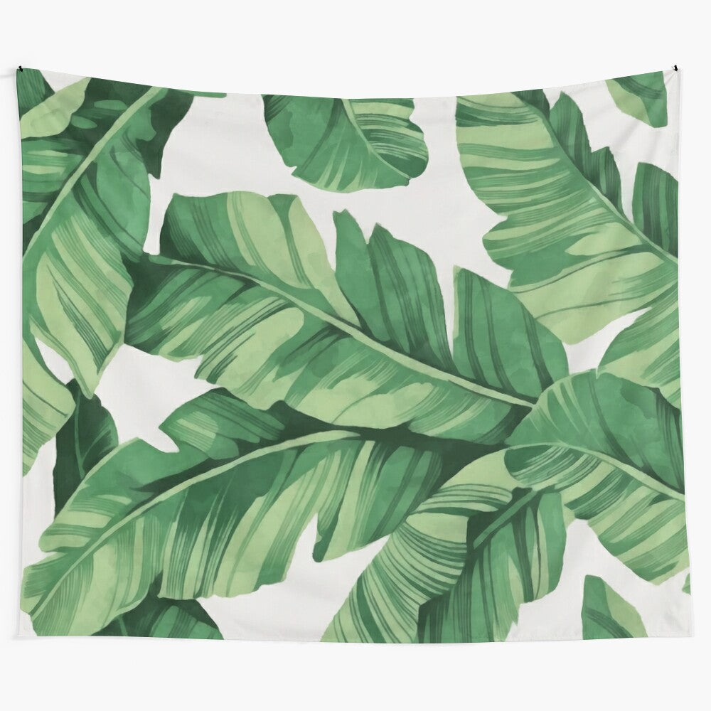 Tropical banana leaves tapestry with vibrant, lush foliage