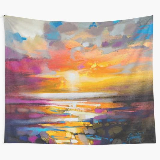 Vivid Scottish landscape tapestry with abstract colors and shapes