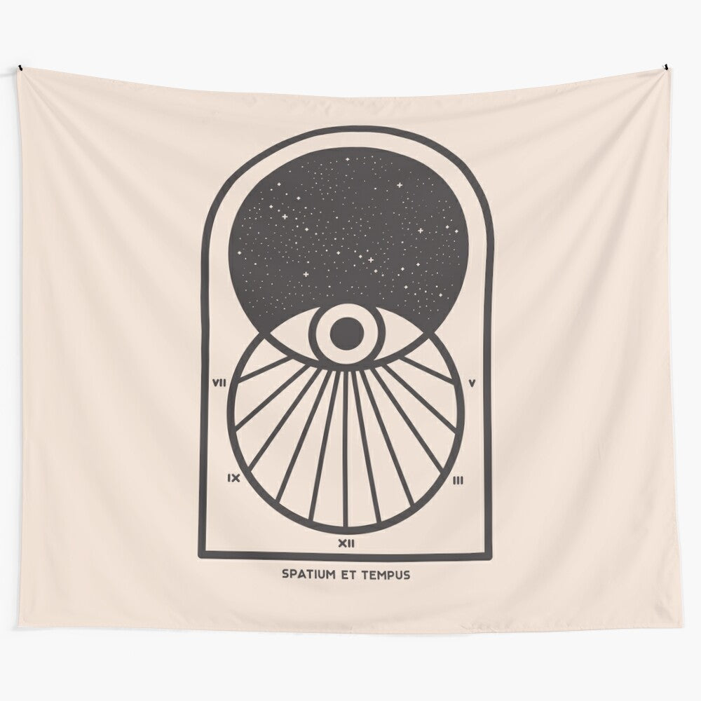 "Space and Time" geometric tapestry design featuring scientific and cosmic elements