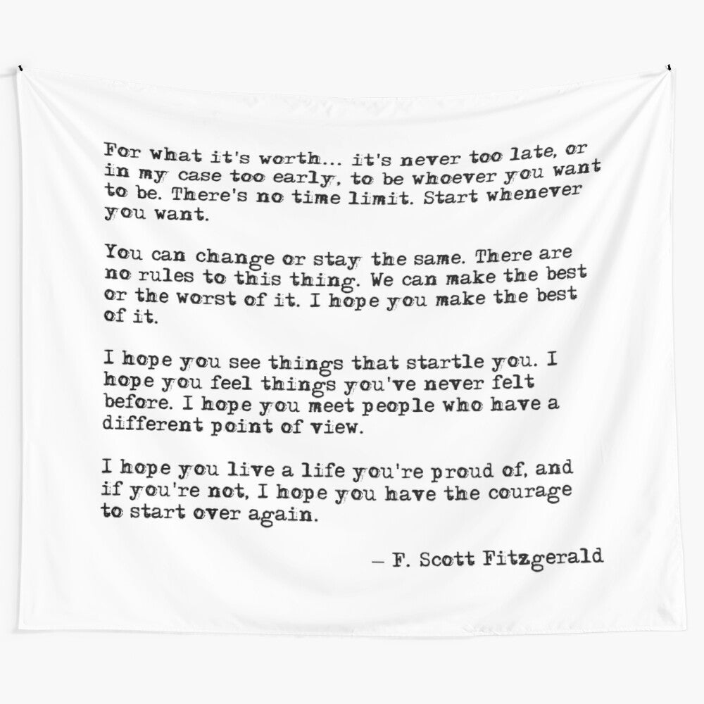 Antique typewriter with F. Scott Fitzgerald quote tapestry wall hanging