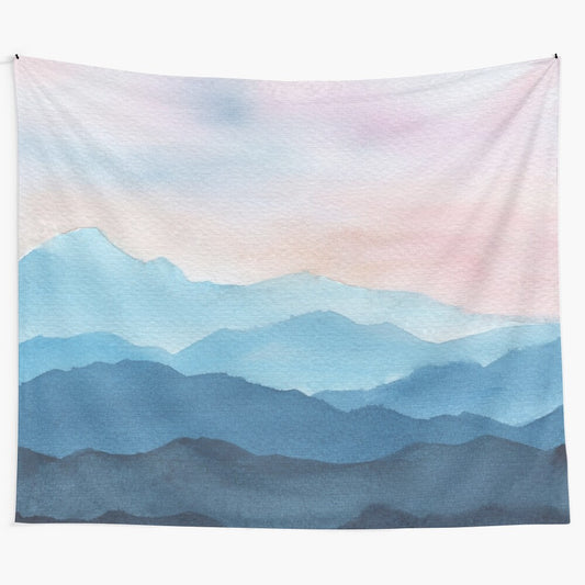 Abstract blue mountain landscape tapestry wall art