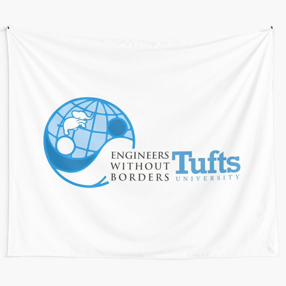 Tufts EWB-inspired tapestry featuring intricate textile design