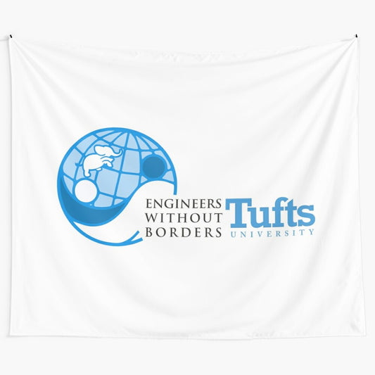 Tufts EWB-inspired tapestry featuring intricate textile design