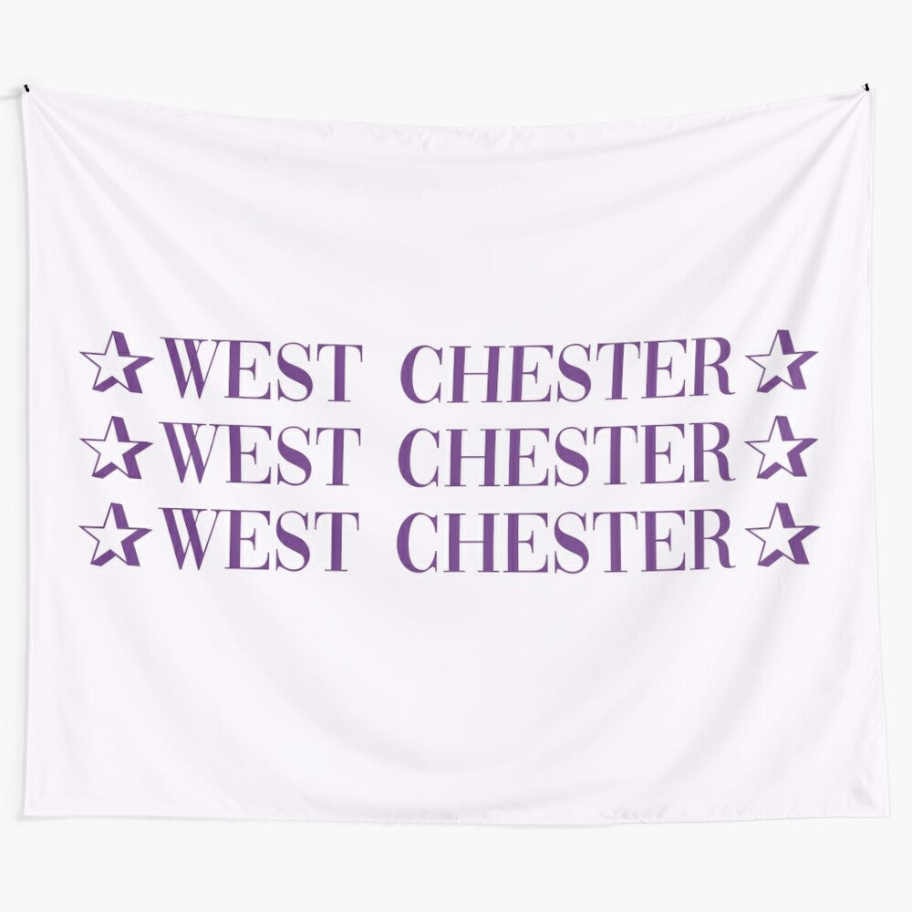 West Chester University Vogue Stars Tapestry with gold and purple colors