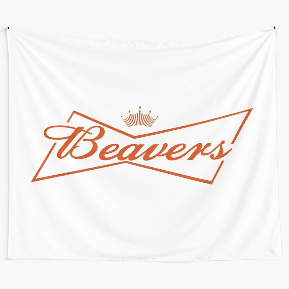 Beavers tapestry wall hanging featuring Oregon State Beavers logo and imagery