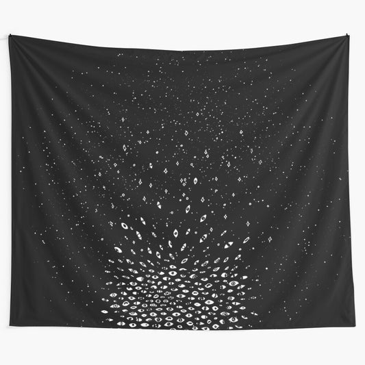 Cosmic horror tapestry featuring a mesmerizing, unsettling celestial scene