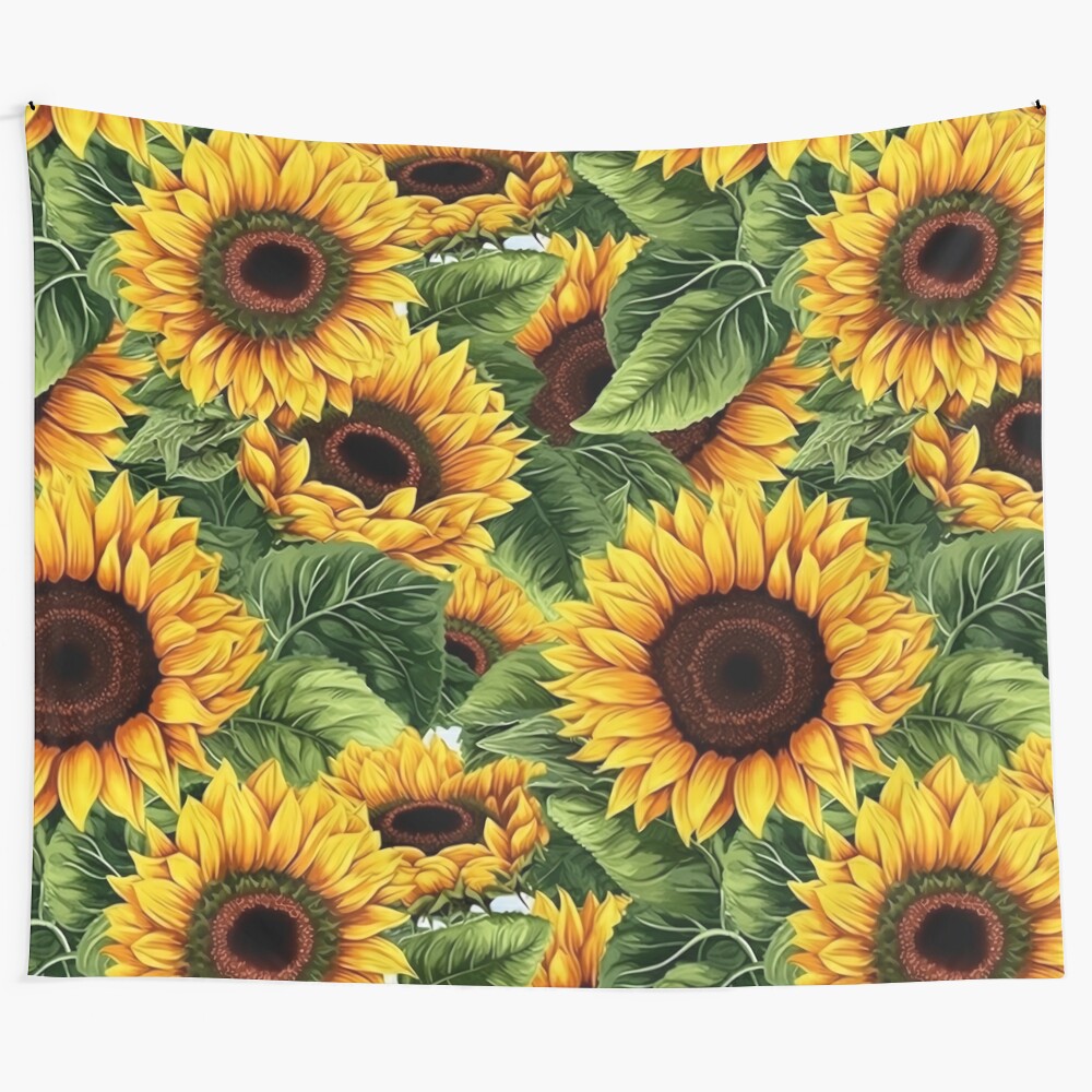 Sunflower all over print tapestry with vibrant yellow flowers