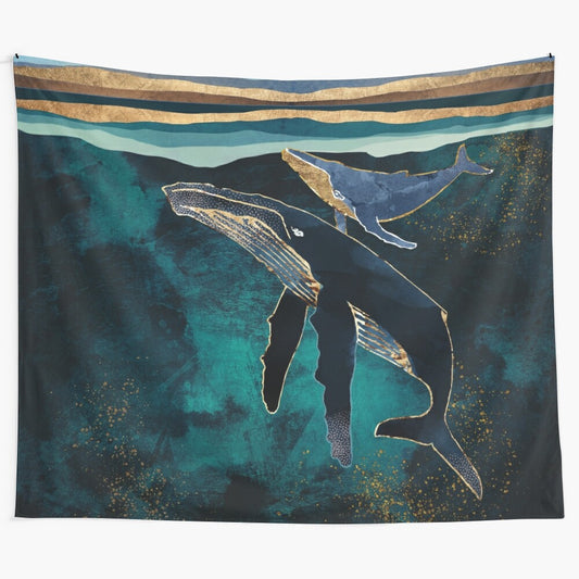 Whales Tapestry - Ethereal Underwater Landscape with Moonlit Whales