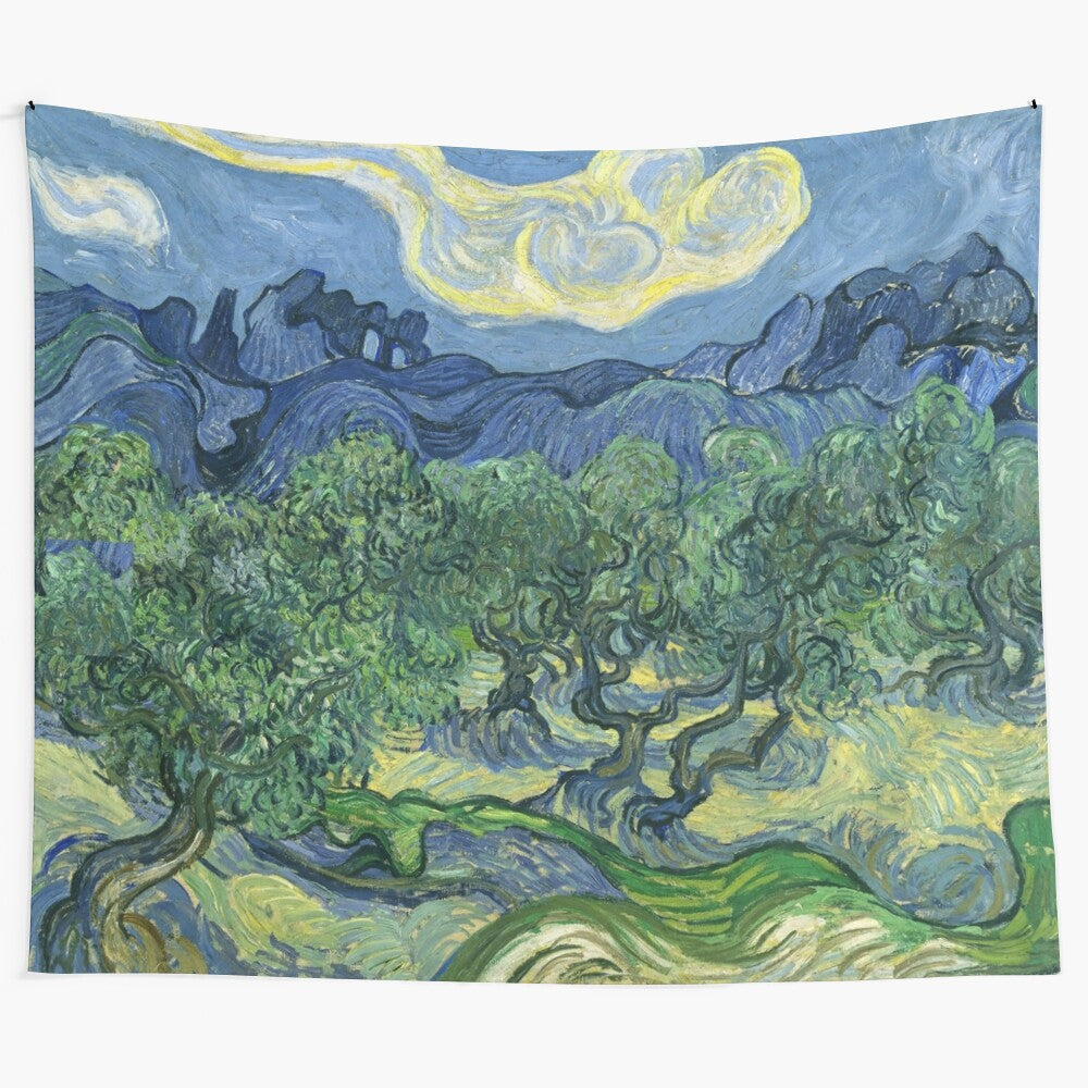 Vintage-inspired tapestry depicting the iconic olive trees of Vincent van Gogh