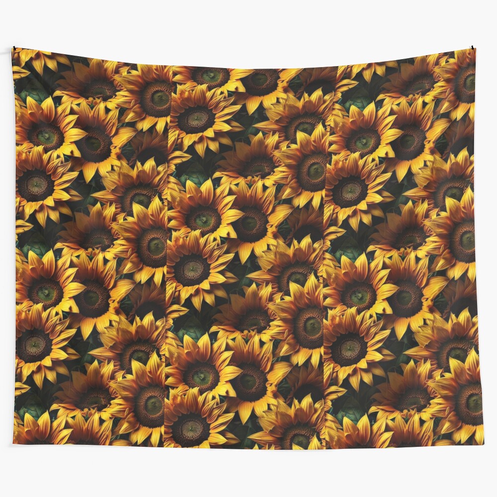 Vibrant yellow sunflower botanical tapestry wall hanging