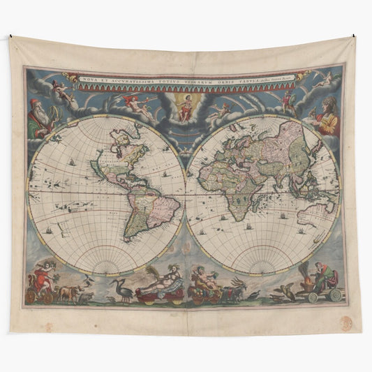 Vintage 17th century-inspired world map tapestry