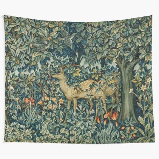 Vibrant floral tapestry with deer and birds in a nature-inspired design