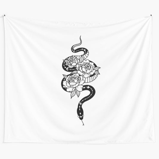 Cosmic snake tapestry with galaxy, stars, and moon