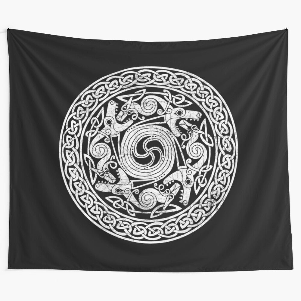 Vibrant Celtic pattern tapestry featuring intricate knot work and oak tree design