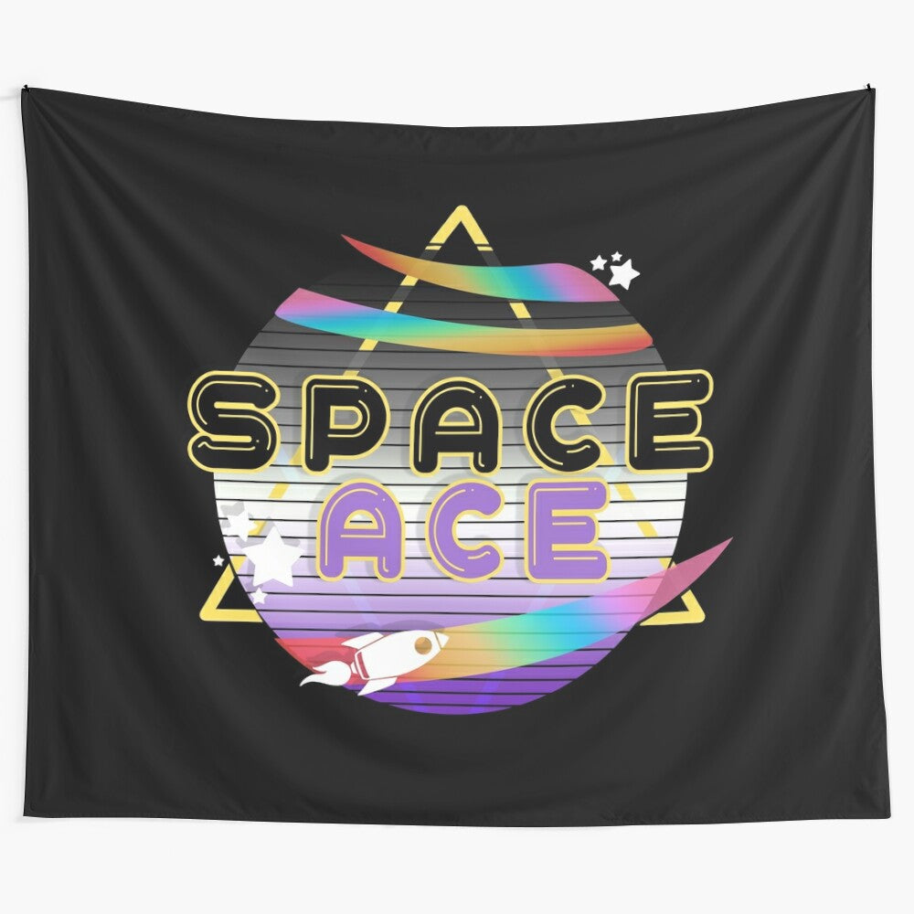 Vibrant space-themed asexual pride tapestry with celestial motifs